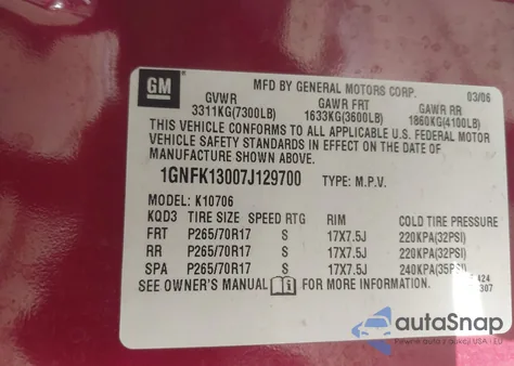 2007 Chevrolet Tahoe Lt z USA, uszkodzony, nr VIN 1GNFK13007J129700